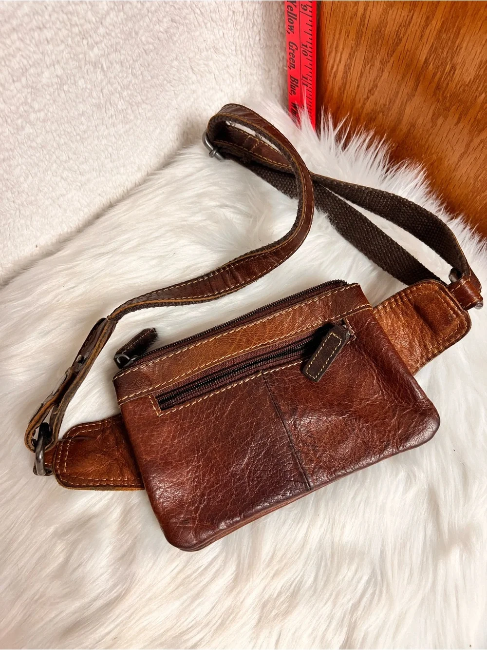 Jack Georges Genuine Leather Brown Crossbody/Belt Bag with Front Buckle